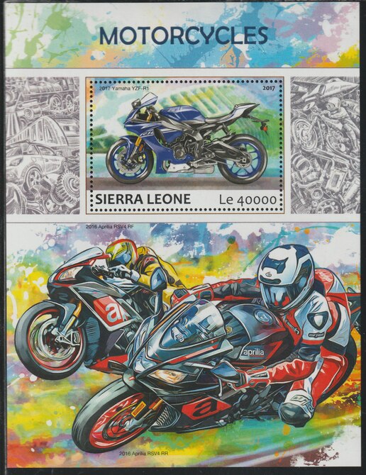 Sierra Leone 2017 Motorcycles perf deluxe sheet containing one value unmounted mint, stamps on motorcycles, stamps on motorbikes