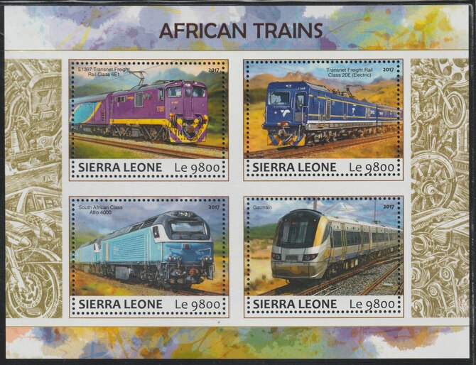 Sierra Leone 2017 African Trains perf sheetlet containing 4 values unmounted mint, stamps on railways