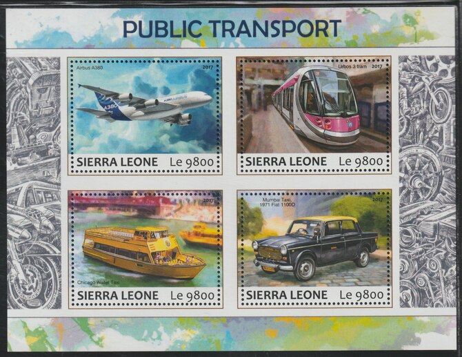 Sierra Leone 2017 Public Transport perf sheetlet containing 4 values unmounted mint, stamps on railways, stamps on aviation, stamps on taxis, stamps on ships, stamps on transport