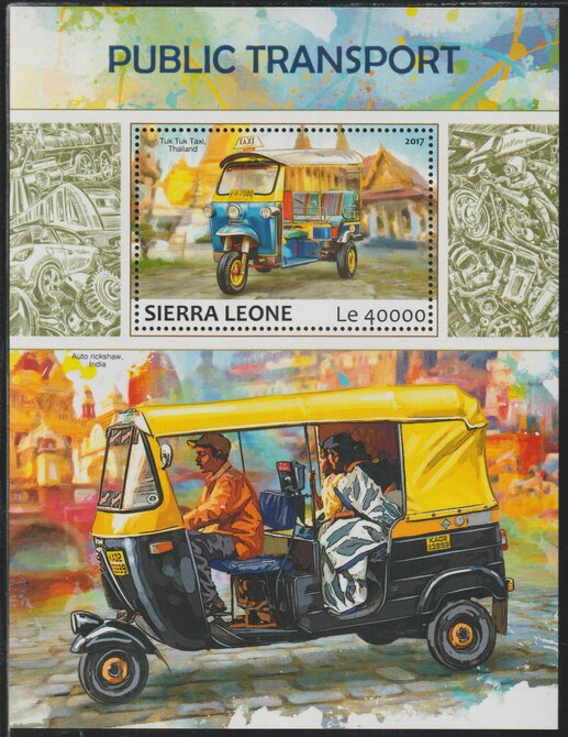 Sierra Leone 2017 Public Transport perf deluxe sheet containing one value unmounted mint, stamps on transport, stamps on tuk tuk, stamps on 