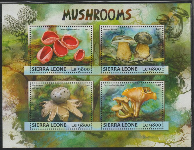 Sierra Leone 2017 Mushrooms #2 perf sheetlet containing 4 values unmounted mint, stamps on mushrooms, stamps on fungi