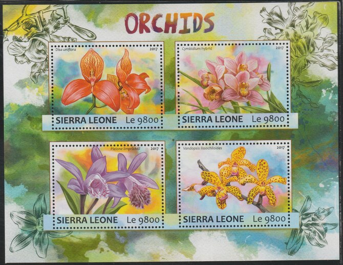 Sierra Leone 2017 Orchids #1 perf sheetlet containing 4 values unmounted mint, stamps on flowers, stamps on orchids