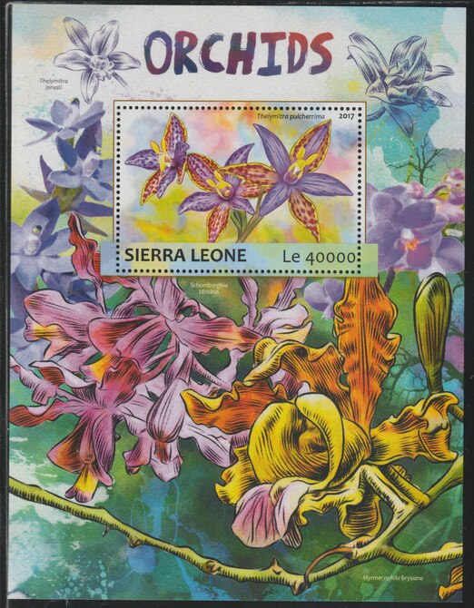 Sierra Leone 2017 Orchids #1 perf deluxe sheet containing one value unmounted mint, stamps on flowers, stamps on orchids