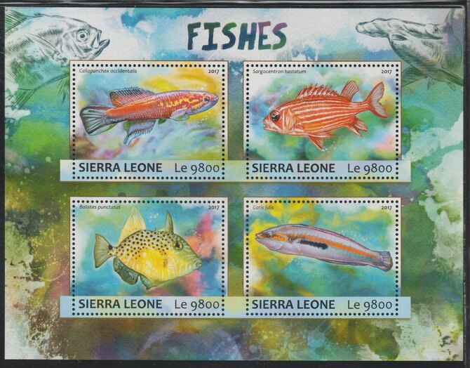 Sierra Leone 2017 Fishes #1 perf sheetlet containing 4 values unmounted mint, stamps on fish