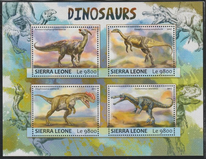 Sierra Leone 2017 Dinosaurs #1 perf sheetlet containing 4 values unmounted mint, stamps on dinosaurs