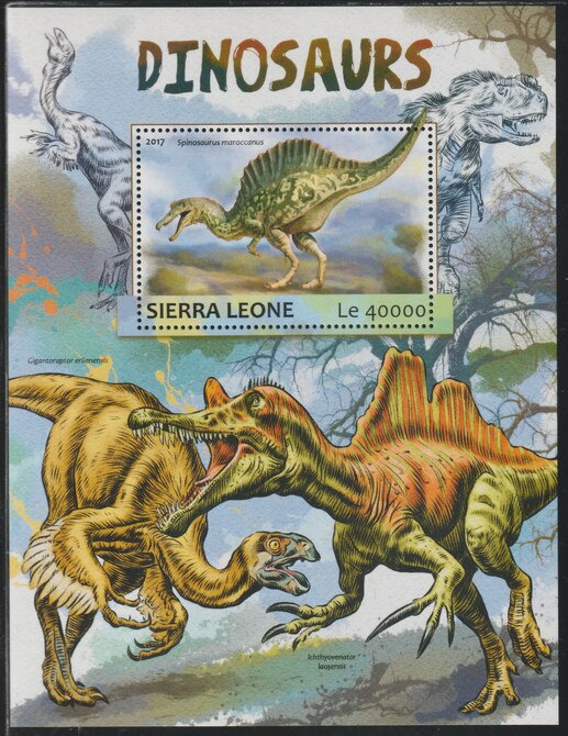 Sierra Leone 2017 Dinosaurs #1 perf deluxe sheet containing one value unmounted mint, stamps on dinosaurs