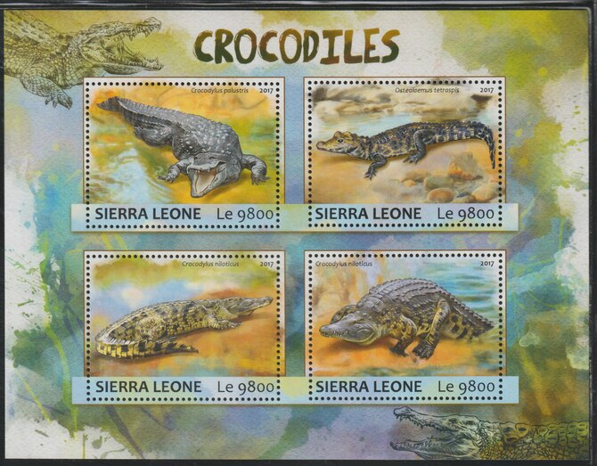 Sierra Leone 2017 Crocodiles #1 perf sheetlet containing 4 values unmounted mint, stamps on reptiles, stamps on crocodiles