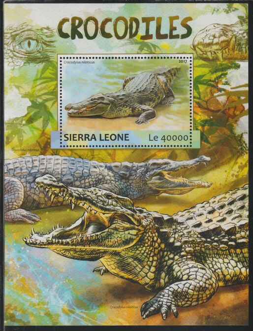 Sierra Leone 2017 Crocodiles #1 perf deluxe sheet containing one value unmounted mint, stamps on reptiles, stamps on crocodiles