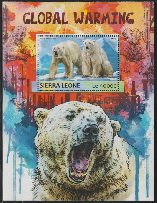 Sierra Leone 2017 Global Warming perf deluxe sheet containing one value unmounted mint, stamps on bears, stamps on polar
