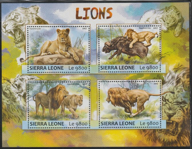 Sierra Leone 2017 Lions perf sheetlet containing 4 values unmounted mint, stamps on cats, stamps on lions
