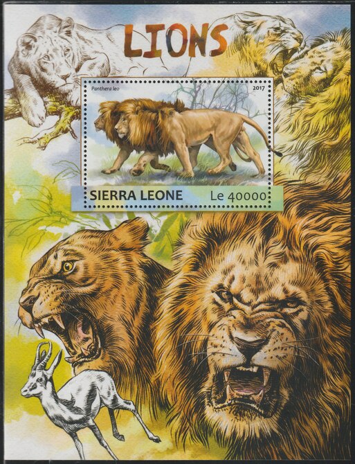 Sierra Leone 2017 Lions perf deluxe sheet containing one value unmounted mint, stamps on cats, stamps on lions