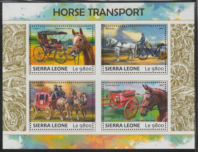 Sierra Leone 2017 Horse Transport perf sheetlet containing 4 values unmounted mint, stamps on transport, stamps on horses, stamps on coaches