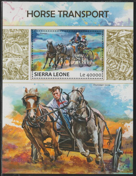 Sierra Leone 2017 Horse Transport perf deluxe sheet containing one value unmounted mint, stamps on transport, stamps on horses, stamps on coaches