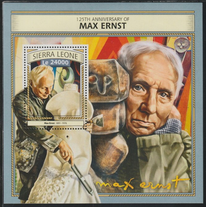 Sierra Leone 2016 Max Ernst 125th Birth Anniv perf deluxe sheet containing one value unmounted mint, stamps on ernst, stamps on arts