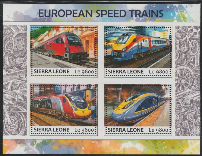 Sierra Leone 2017 European High Speed Trains #2 perf sheetlet containing 4 values unmounted mint, stamps on railways