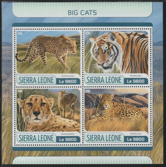 Sierra Leone 2017 Big Cats perf sheetlet containing 4 values unmounted mint, stamps on cats, stamps on lions, stamps on tigers, stamps on 