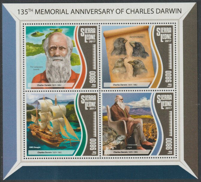 Sierra Leone 2017 Charles Darwin 135th Death Anniv perf sheetlet containing 4 values unmounted mint, stamps on darwin, stamps on birds, stamps on ships, stamps on 