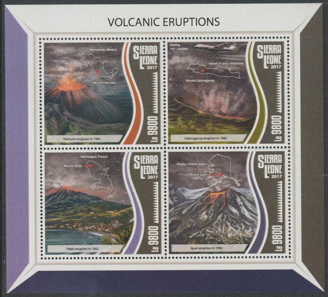 Sierra Leone 2017 Volcanic Eruptions perf sheetlet containing 4 values unmounted mint, stamps on volcanoes