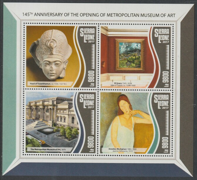 Sierra Leone 2017 Metropolitan Museum of Art 145th Anniv perf sheetlet containing 4 values unmounted mint, stamps on arts, stamps on museum