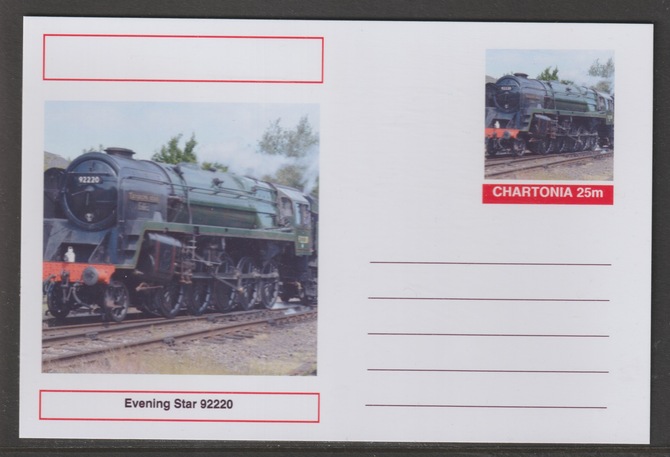 Chartonia (Fantasy) Railways - Evening Star 92220 postal stationery card unused and fine, stamps on transport, stamps on railways