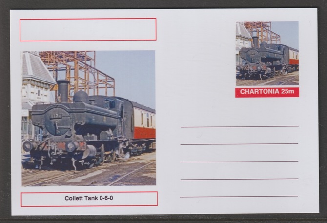 Chartonia (Fantasy) Railways - Collett Tank 0-6-0 postal stationery card unused and fine, stamps on transport, stamps on railways