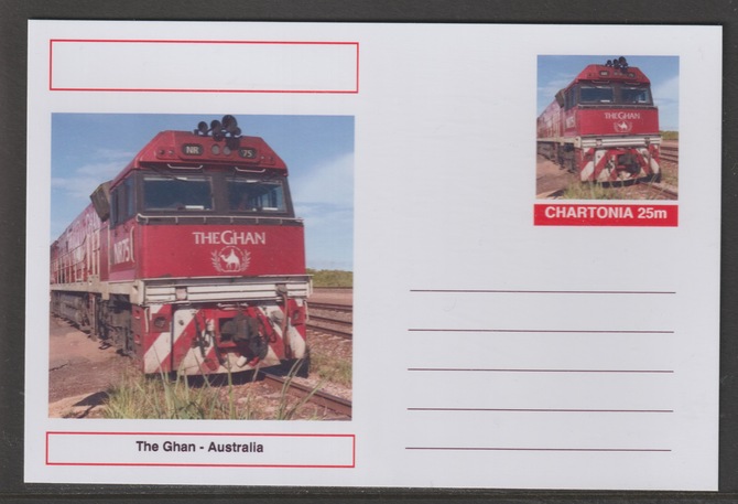 Chartonia (Fantasy) Railways - The Ghan of Australia postal stationery card unused and fine, stamps on transport, stamps on railways