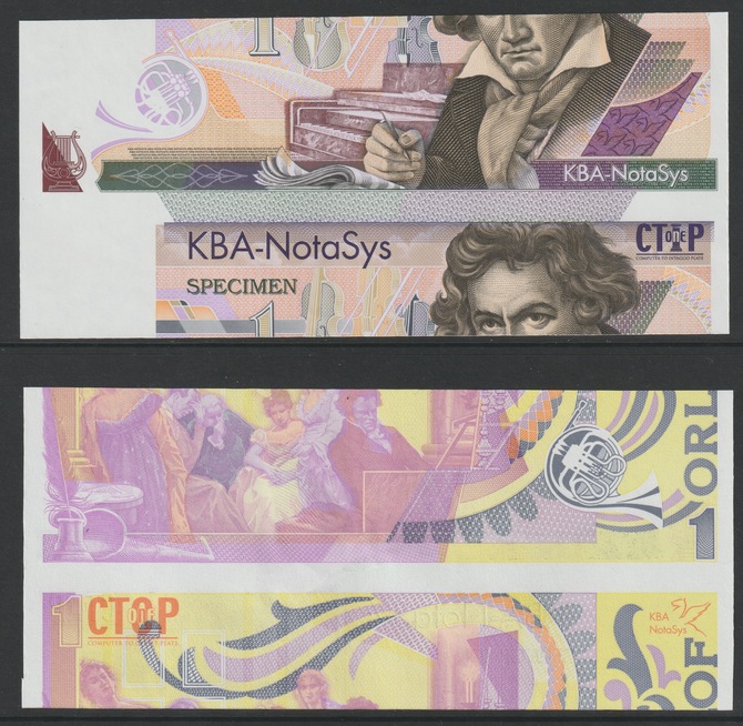 Banknote - KGA-NotaSys SPECIMEN test note miscut featuring Beethoven, superb uncirculated, stamps on music, stamps on composers, stamps on beethoven, stamps on finance