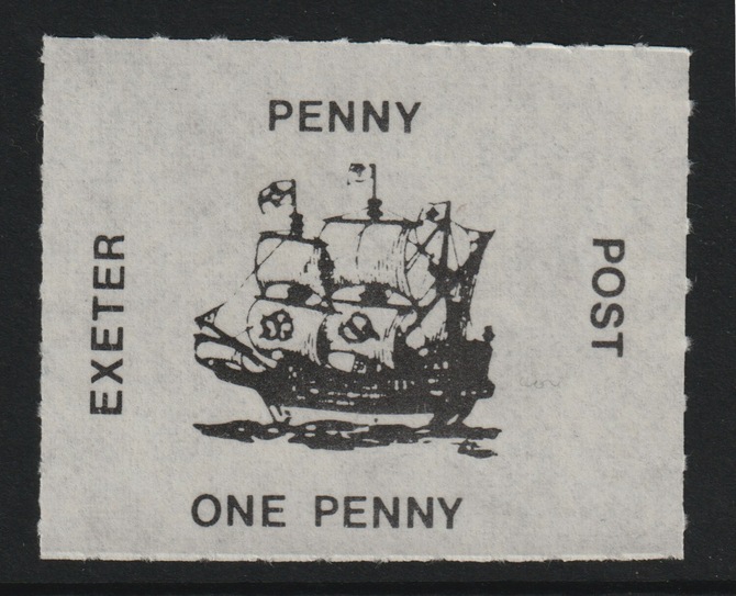 Cinderella - Great Britain 1971 rouletted 1d label  produced for use in Exeter during the the Great Britain Postal strike, unmounted mint, stamps on postal, stamps on strike, stamps on cinderella, stamps on ships