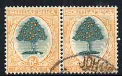 South Africa 1930-45 Orange Tree 6d horiz pair with upright wmk used SG47w, stamps on 
