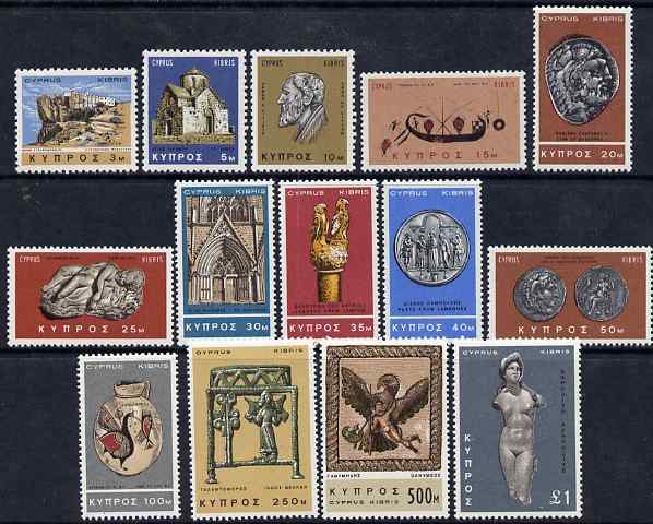 Cyprus 1966-69 Pictorial definitive set 14 values complete 3m to 1 unmounted mint, SG 283-96, stamps on 