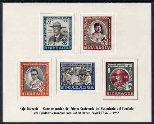 Nicaragua 1957 Birth Centenary of Lord Baden Powell imperf m/sheet, SG MS 1277a, stamps on personalities, stamps on scouts