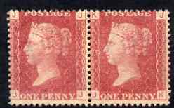 Great Britain 1858 1d red plate 91 horiz pair JJ-JK extremely fresh and looks unmounted, stamps on 