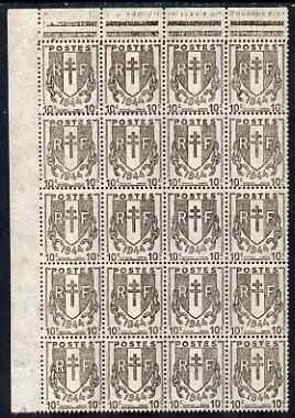 France 1944 Shield 10c fine corner block of 20 unmounted mint SG 902, stamps on 