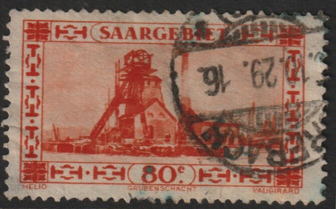 Saar 1926 Pictorial 80c cds used SG 116, stamps on 