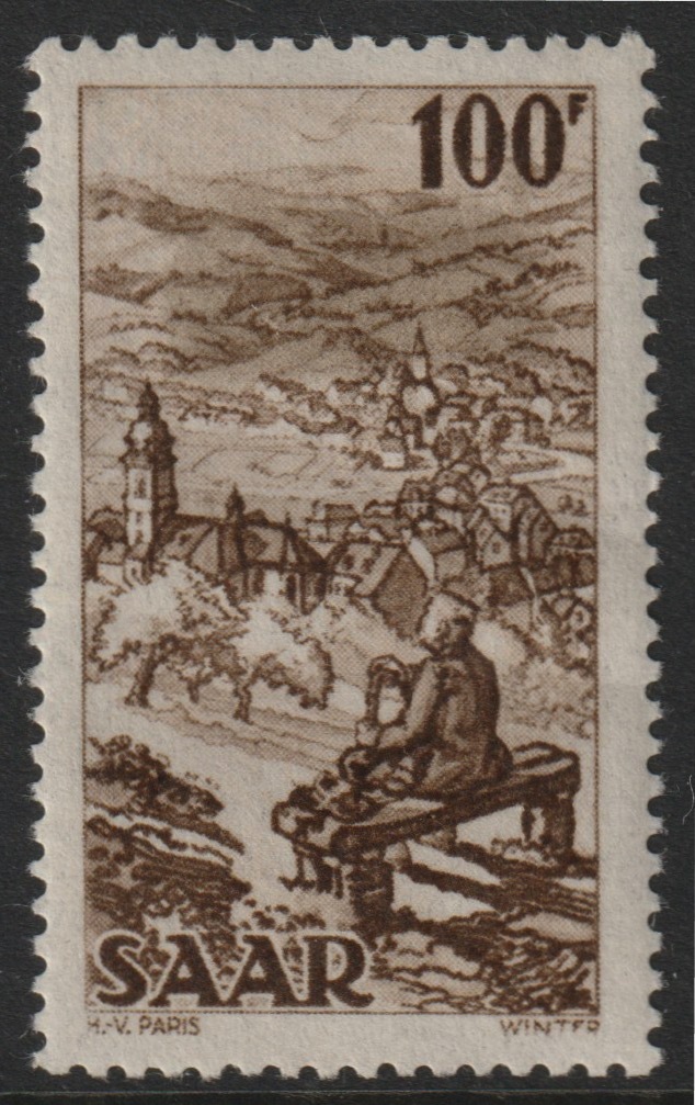 Saar 1949 Pictorial 100f mounted mint SG 280, stamps on 
