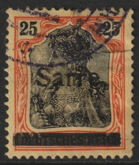 Saar 1920 Overprint on Germania 25pf cds used SG 9, stamps on 