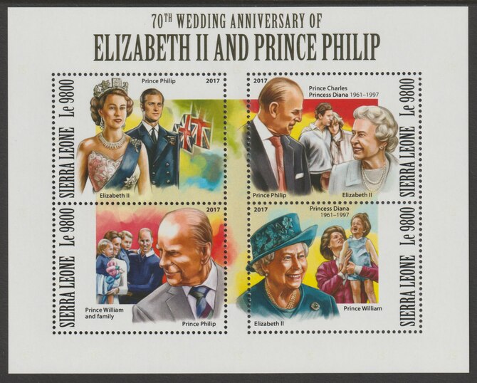 Sierra Leone 2017 Elizabeth & Philip 70th Wedding Anniv perf sheetlet containing 4 values unmounted mint, stamps on royalty, stamps on wedding