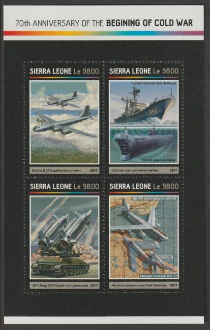 Sierra Leone 2017 Start of the Cold War 70th Anniv perf sheetlet containing 4 values unmounted mint, stamps on aviation, stamps on ships, stamps on submarines, stamps on militaria