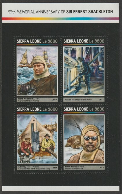 Sierra Leone 2017 Sir Ernest Shackleton 95th Death Anniv perf sheetlet containing 4 values unmounted mint, stamps on shackleton, stamps on explorers, stamps on polar, stamps on ships