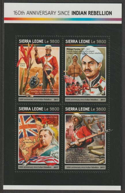 Sierra Leone 2017 Indian Rebellion 150th Anniv perf sheetlet containing 4 values unmounted mint, stamps on militaria, stamps on rebellion