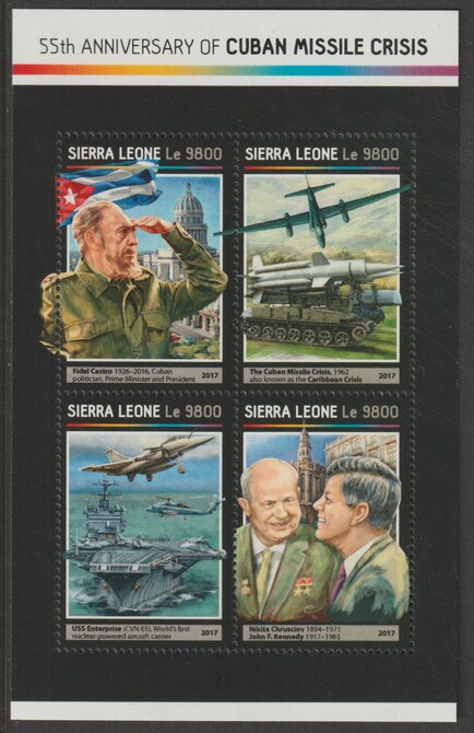 Sierra Leone 2017 Cuban Missile Crisis 55th Anniv perf sheetlet containing 4 values unmounted mint, stamps on militaria, stamps on aviation, stamps on kennedy