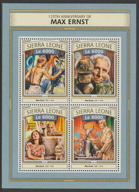 Sierra Leone 2016 Max Ernst 125th Birth Anniv perf sheetlet containing 4 values unmounted mint, stamps on ernst, stamps on arts