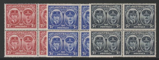 Australia 1945 Visit from Duke & Duchess of Gloucester set of 3 in unmounted mint blocks of 4, stamps on , stamps on  stamps on . kg6 , stamps on  stamps on royalty, stamps on  stamps on royal visits