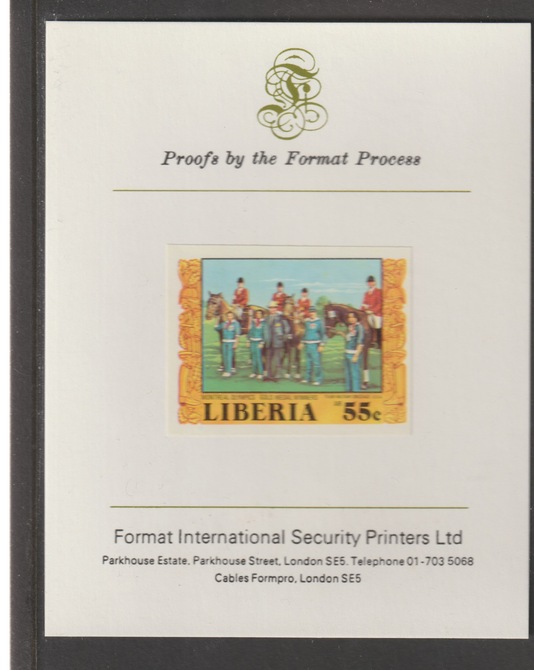 Liberia 1977 Montreal Olympics - Equestrian Gold Medal Winners 55c iimperf mounted on Format International proof card, as SG 1318, stamps on olympics, stamps on equestrian, stamps on horses