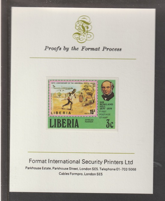 Liberia 1979 Death Centenary of Sir Rowland Hill 3c  imperf mounted on Format International proof card, as SG 1379, stamps on rowland hill, stamps on stamp on stamp, stamps on postal