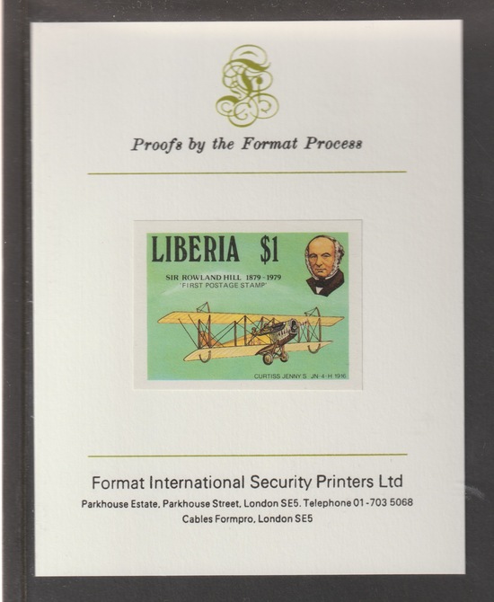 Liberia 1979 Death Centenary of Sir Rowland Hill $1 (ex m/sheet)  imperf mounted on Format International proof card, as SG 1385, stamps on rowland hill, stamps on postal, stamps on curtis