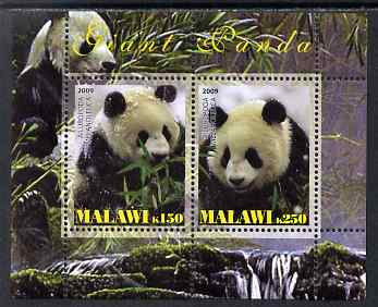 Malawi 2009 Giant Pandas perf sheetlet containing 2 values unmounted mint, stamps on animals, stamps on pandas, stamps on bears