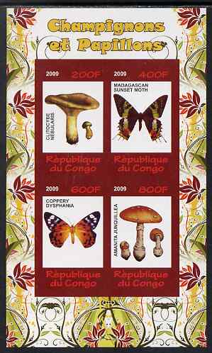 Congo 2009 Fungi & Butterflies #2 imperf sheetlet containing 4 values unmounted mint, stamps on , stamps on  stamps on fungi, stamps on  stamps on butterflies