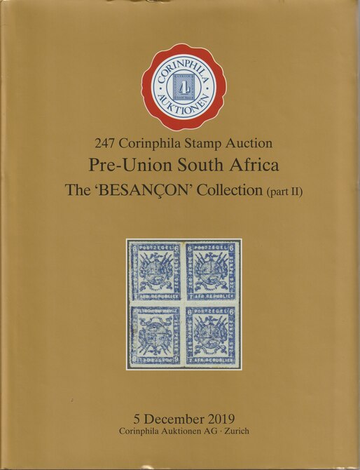 Auction Catalogue - South Africa Pre Union - The Besancon Collection part 2- Corinphila 5 Dec 2019 - Hard back complete with prices realised - UK buyers only please., stamps on south africa