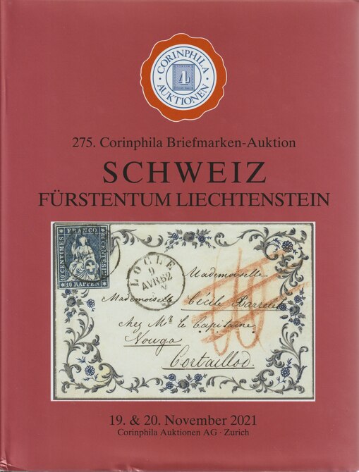 Auction Catalogue - Switzerland & Liechtenstein - Corinphila 19-20 Nov 2021 - Hard back complete with prices realised - UK buyers only please., stamps on switzerland, stamps on liechtenstein